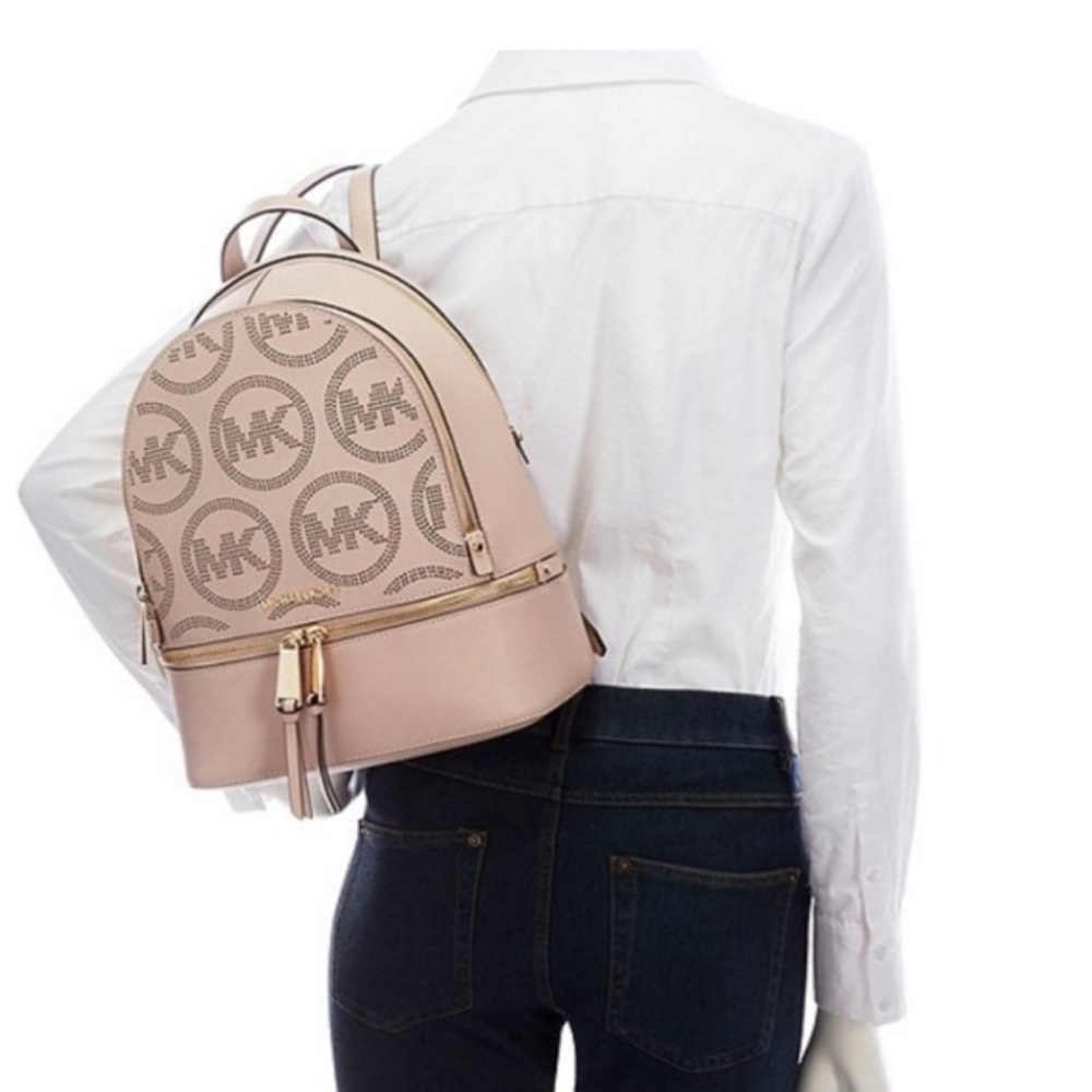 Michael Kors Rhea Zip Blush Perforated Logo Backpack - Picture 3 of 12